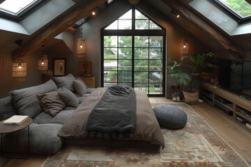 Poster - Elegant Attic Lounge with Soft Lighting