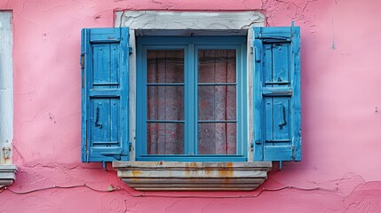 Wall Mural - Blue Shutters on a Pink Wall