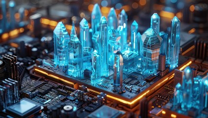 Poster - Crystal Cityscape: A Digital Metropolis