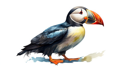 Wall Mural - Watercolor illustration of a Puffin isolated on white background.