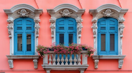 Wall Mural - Three Ornate Windows With a Balcony