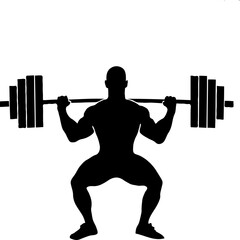 The image depicts a muscular, silhouetted figure of a person lifting a barbell. The figure is shown in a powerful, focused pose, conveying a sense of strength and physical capability. 