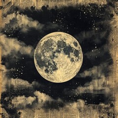 vintage newspaper celestial moon background