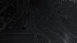© Business Image - Electronic circuit board detailed close-up, dark black computer motherboard. AI ML technology hardware minimalist concept background banner