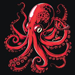 Wall Mural - Red octopus vector, octopus drawing