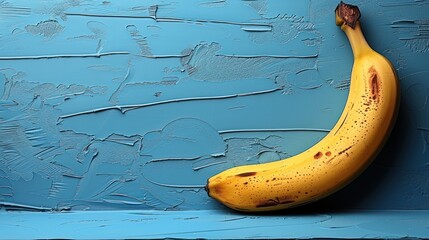 Poster - A Single Banana on a Blue Textured Background