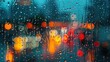 © vixion - Raindrops on a Window with Blurry City Lights