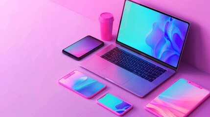 illustration 3D smartphone laptop using designs UI UX