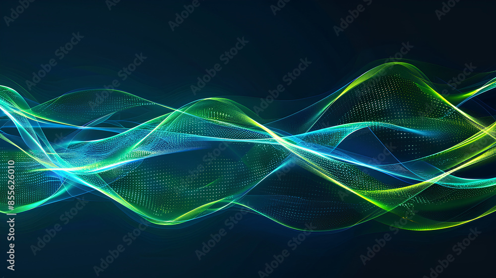 Vector abstract light lines wavy flowing dynamic in blue green colors ...