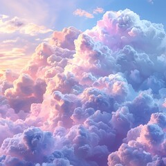 Canvas Print - Ethereal and Whimsical Dreamscape with Soft Pastel Cloud Formations in an Open Sky Landscape