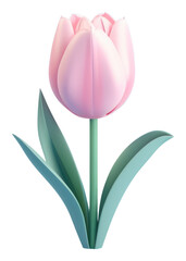 Wall Mural - PNG 3d render icon of minimal cute pastel tulip blossom flower plant.