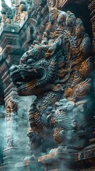 Wall Mural - Mystical Dragon Guardian Sculpture Protecting Ancient Temple