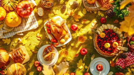 Canvas Print - A group of people sitting around a table covered in food