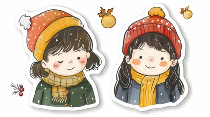 Wall Mural - A couple of stickers of a girl and a boy