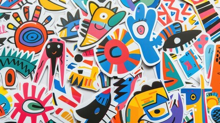 Sticker - A pile of colorful stickers on a white surface