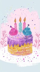 Wall Mural - A birthday cake with three candles on top of it