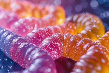 Wall Mural - A detailed image of sour gummy worms in bright neon colors. 