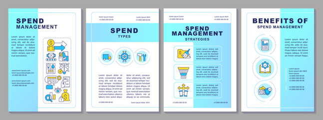 Wall Mural - Spend management brochure template. Financial stability. Leaflet design with linear icons. Editable 4 vector layouts for presentation, annual reports. Arial-Black, Myriad Pro-Regular fonts used
