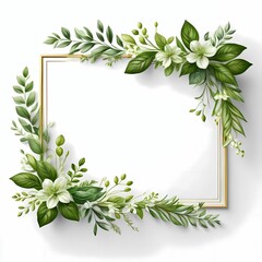 Wall Mural - Greenery frame template with place for text for wedding invitation, card, banner, poster, sticker, cover.