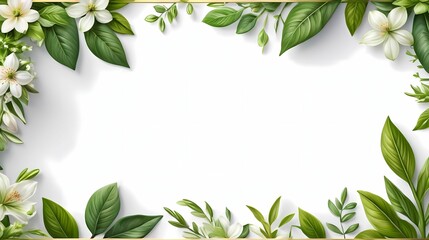 Wall Mural - Greenery frame template with place for text for wedding invitation, card, banner, poster, sticker, cover.