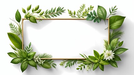 Wall Mural - Greenery frame template with place for text for wedding invitation, card, banner, poster, sticker, cover.