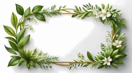 Wall Mural - Greenery frame template with place for text for wedding invitation, card, banner, poster, sticker, cover.