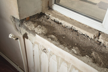 Poster - Old window sill before renovation at home.