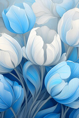 Sticker - floral blue and white Flowers wall background with amazing design	
