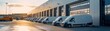 © Sunshine - Fleet of White Delivery Vans Parked Outside a Modern Warehouse at Sunset