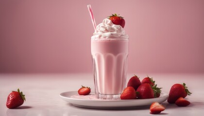 Poster - view of elegant Strawberry milkshake with whipped milk