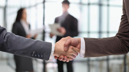 Wall Mural - Close-up of business partners handshaking after successful agree