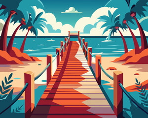 Wooden pathway to the Summer beach background