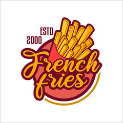 french fries logo label banner sticker template vector illustration cartoon