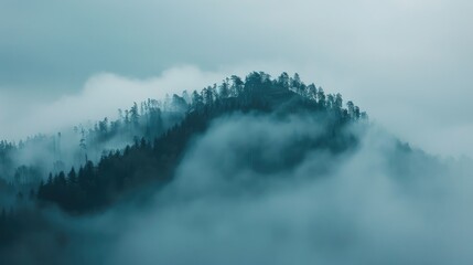 Sticker - Mountain shrouded in fog in Siberia