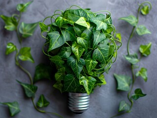 Poster - Eco Friendly Lightbulb Concept with Leaves and Vines Symbolizing Nature Inspired Ideas