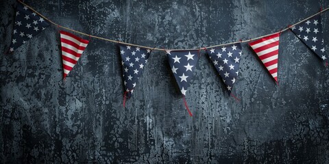 Wall Mural - A banner of American flags with stars hanging from a wall