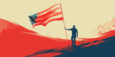 Wall Mural - A man holding a flag in the air