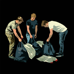 Wall Mural - Charity volunteers putting clothes in bags, vector illustration, white background Generative Ai 