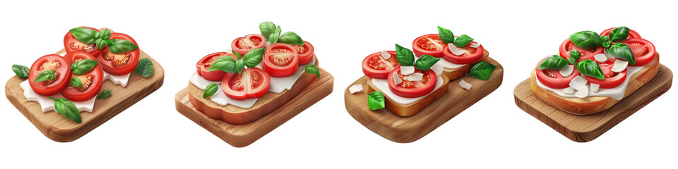 Poster - Set of Bruschetta , ui app food, isolated on transparent png background. Generative ai