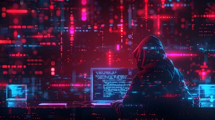 Canvas Print - Hacker Establishing Dark Web Marketplace for Digital Goods and Cryptocurrency Transactions