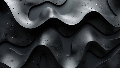 Wall Mural - Abstract wavy black shapes on a matte black background, wallpaper