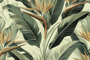 Wall Mural - Vintage botanical illustration of tropical leaves in boho style. Design for cover, wallpaper, wrapper