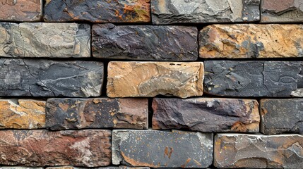 Wall Mural - A brick wall with a variety of colors and textures