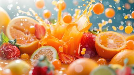 Wall Mural - Citrus and Berry Splash: A Vibrant Burst of Summer