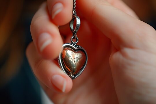 cropped photo of someone holding a small heart locket,