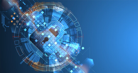 Fototapete - Secure digital background. Virtual confidential, programming protection. Hand drawn vector.