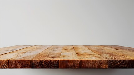 Wall Mural - Sleek Minimalist Wooden Table Against White Background for Product Display Concept
