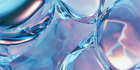 Blueish macro minimalist holographic background, smooth forms, shapeless, glass aspect ratio 2:1 , banner, website