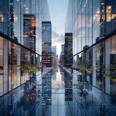Modern Glass Skyscrapers Reflecting Towering Above Cityscape