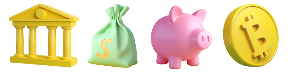 3d pastel economy icon set